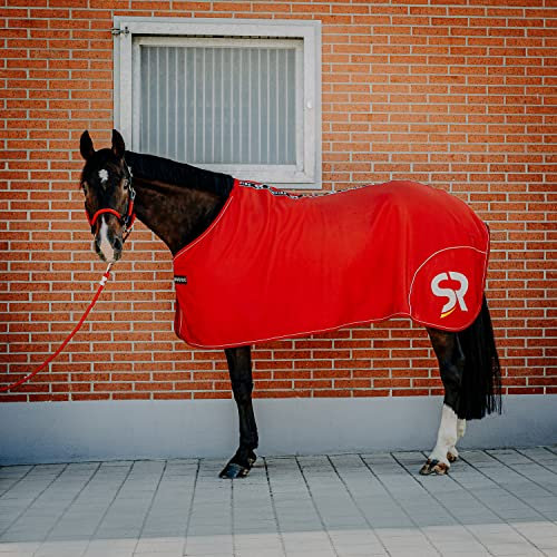 Sunride Abschwitzdecke für Pferde (Boston) aus Softshell mit Fleece - schnelltrocknend, reflektierend und schmutzabweisend (145 cm, rot)