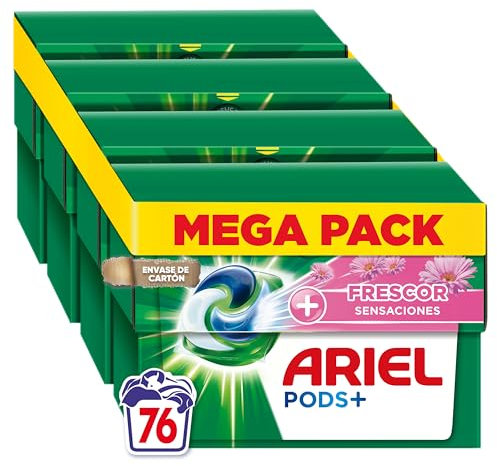 ARIEL PODS Todo en 1 Detergente Lavadora Liquido en Capsulas/Pastillas, 76 Lavados (4x19), Jabon Limpieza Profunda, Mas Frescor Sensaciones, El embalaje puede variar