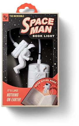 IF Spaceman Book Light - Dimmable LED Night Light - Fun 3D Spaceman Lamp - Portable Clip-On Design, with Adjustable Brightness - 3 LEDs, Flexible Neck, AAA Batteries Included, Astronaut Space Decor