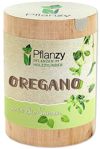 Feel Green Pflanzy Oregano, Bio Samen, Nachhaltige Geschenkidee (100% Eco Friendly), Grow Your Own/Anzuchtset, Pflanzen im Holzzylinder, Made in Austria