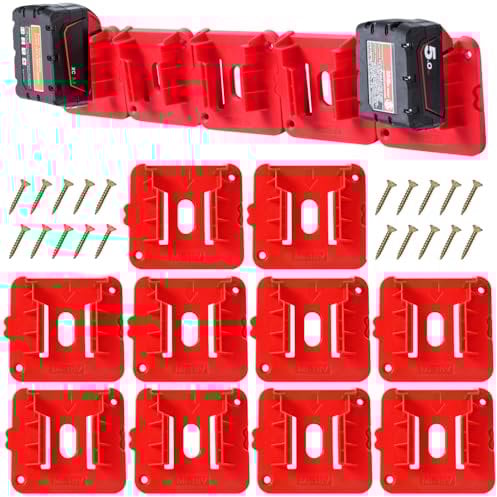 KETTKEL 10 Pack Battery Holder for Milwaukee M18,Wall Mount M18 18v Battery Holder Storage Case Tool Holder For Shelf Work Van Toolbox
