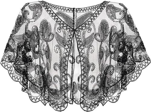 VILOREE Damen Umschlagtücher Stola für Abendkleid 1920s Retro Schal Hochzeit Party Braut Schal Gatsby Kostüm Accessoires Schwarz (57)