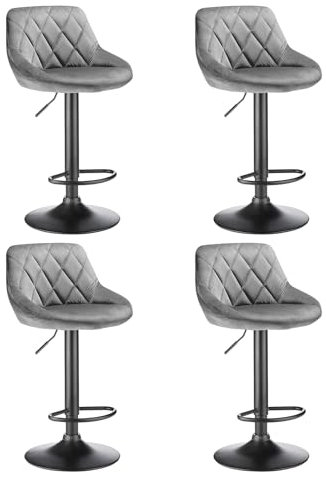 Supfine Barhocker 2er-Set, Samt-Barstuhl mit verstellbaren Beinen, Barhocker Höhenverstellbar, Moderne Barhocker mit Fußstütze, Barstuhl für Bar/Küche (4, Hellgrau)