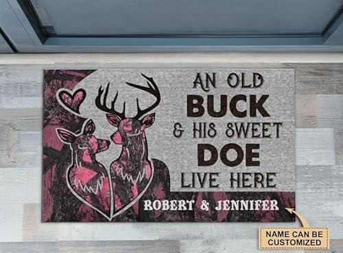MIAOMANSENSTORE Fußmatte innen außen fussmatte Personalisierte Hirschpaar Pink Camo Old Buck Fußmatte, Hirsch Home Fußmatte Deko Wohnzimmer