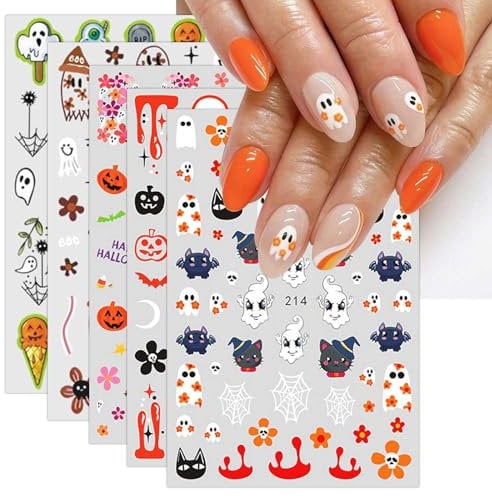 JMEOWIO 9 Sheets Halloween Nail Art Stickers Decals Self-Adhesive Black Cat Ghost Nail Supplies Nail Art Design Decoration Accessories