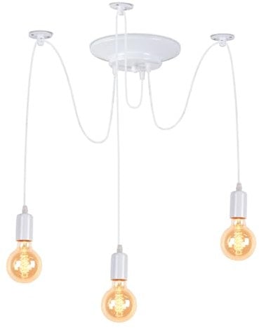 iDEGU Retro-Kronleuchter, Hängeleuchte, 3 Arme, Hängeleuchte, DIY, kreativ, Deckenleuchte, Spinne, verstellbar, 150 cm, Vintage, Deckenlampe mit E27-Fassung für Wohnzimmer (weiß, 3 Lichter)