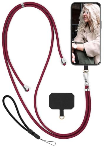moex Unleash für Realme C67 (4G) – Handykette mit Karabiner, Umhängeband schnell abnehmbar – Smartphone Necklace mit Pad für Hüllen, Kette zum Umhängen in Dunkelrot
