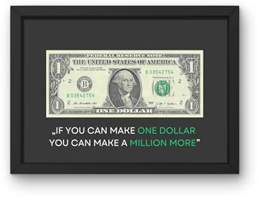Motivation Wandbild mit echtem US-Dollar | Erfolg Poster für Unternehmer & Investoren | Hochwertiger Holzrahmen | Geschenk für Gründer, Büro & Homeoffice