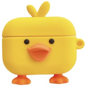 QoKcoahn Schutzhülle für AirPods Pro 2. Generation, niedliches Cartoon-Design, 3D-Kawaii, weiches Silikon, gelbe Enten-Abdeckung mit Schlüsselanhänger, cool, lustig, für Jungen und Mädchen