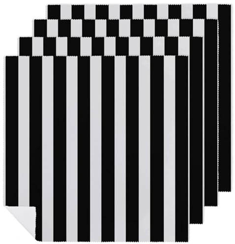 Schwarz-weiß gestreifte Stoffservietten, Cocktail-Servietten, Abendessen, Servietten, Tuch, Hochzeitsservietten, Party-Servietten, 4 Stück