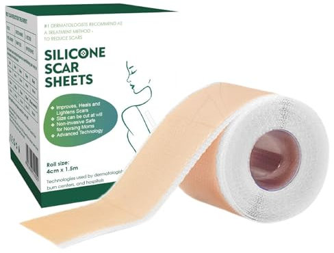 Ceprznvey Scar Tape, Silicone Scars Sheets, Professional Skin Burn Repair Treats Roll Portable Reusable Keloid Removal for Tummy Tuck, 1,6 x 60 Inches Roll-1,5 m