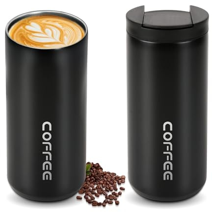 Liwein Travel Mug, Insulated Coffee Cup with Leakproof Screw Cap Lid, Reusable Easy-Clean Coffee Cups Thermos Flask, Stainless Steel thermaol Mug for Hot Cold Drinks (Black 400ml)
