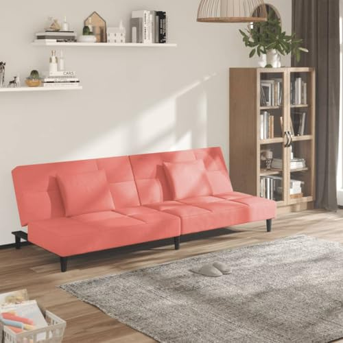 ZQQLVOO Schlafsofa 2-Sitzer mit 2 Kissen Rosa Samt Klappsofa Bett Schlafcouch Samtbezug 2-Sitzer Sitzmöbel