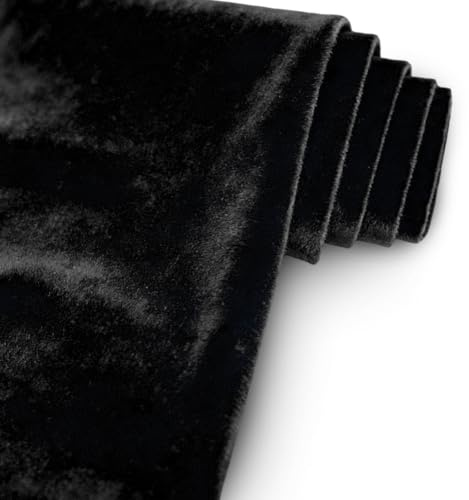 2m Pannesamt Stoff Brilliant Samt 160cm Breit, Samtstoff KEINE Meterware Glänzender Stretch Samt Dekostoff für Vorhänge Gardinen Tischdecke Bühne Kostüm Möbel,Velour Stoffe zum Nähen(Schwarz)
