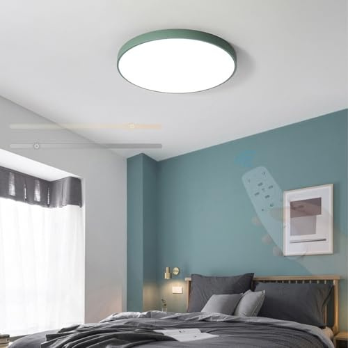 GZZBMY LED Deckenleuchte mit Fernbedienung Dimmbare Deckenbeleuchtung Modern Ultra Dünn Rund Metall Deckenlampe für Wohnzimmer Schlafzimmer Kinderzimmer Flur 3000K-6500K (Grün,60cm)