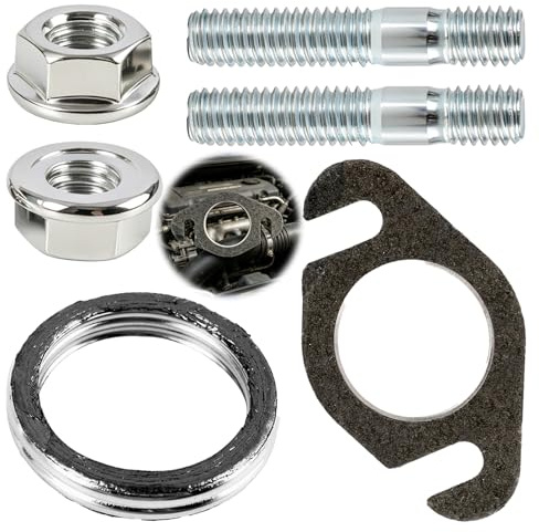 Kit de Joints et Goujons Pour Pot D’éChappement de Scooter 50cc 2 Temps, Compatible Booster et Autres ModèLes, Joint D’éChappement Plat et Cylindrique, Goujons M6 et éCrous Inclus