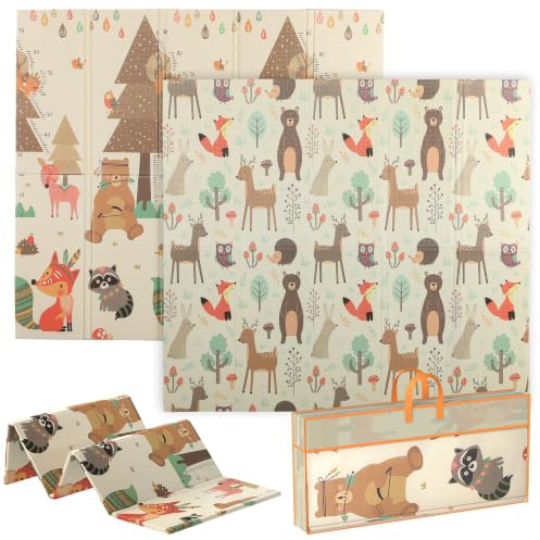 AIYAPLAY Krabbelmatte Spielmatte Faltbar 196 x 176 x 1,5cm Waldtiere-Motiv | Doppelseitig, Baby, Spielteppich, Krabbeldecke, Kindermatte, Wasserdicht, für Innen & Outdoor