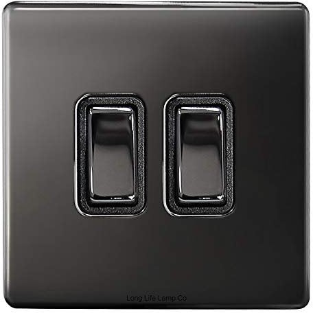 Black Nickel Double Light Switch 2 Gang 2 Way N304GME Screwless Finish Wall Push Button Plate