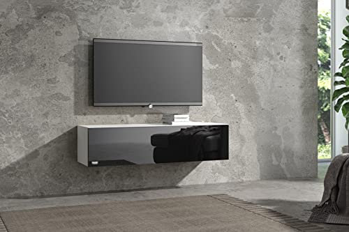 Wuun® TV Lowboard TV Board hängend I 100cm-280cm I Hängeschrank Wohnwand/Somero Weiß-Matt/Schwarz-Hochglanz I 120cm