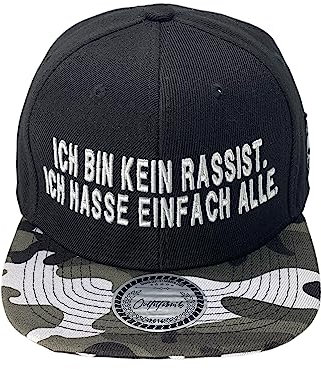 Outfitfabrik Snapback Cap Ich Bin kein Rassist, ich Hasse einfach alle in schwarz mit weißem 3D-Stick (Lifestyle, Provokation, Statement)