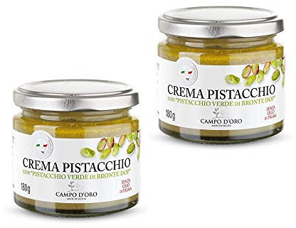 CAMPO D'ORO Set 2 Pezzi CREMA SPALMABILE Crema di Pistacchio 180 Gr. Crema Pistacchio, crema pistacchio di Bronte DOP. Creme spalmabili vellutata e cremosa. 100 % Made in Italy