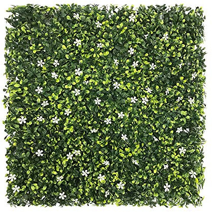 ECOOPTS Künstlicher Efeuzaun, 50,8 x 50,8 cm, Lorbeer-Buchsbaum, für Außen- und Innenbereich, Garten, Sichtschutz, Zaun, Efeu, Jasmin, Blume, 6 Stück