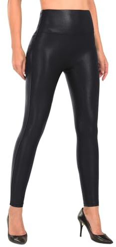 RUFIYO Konstläderleggings för kvinnor, hög midja, läderbyxor, pskinnleggings, magkontroll, Svart, XXL
