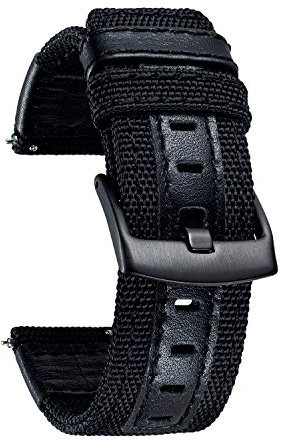 BINLUN Segeltuch Uhrenarmband 18 20 22 24mm Sport Canvas Leder Uhrenarmbänder für Herren Smartwatch Armband Kompatibel mit Samsung Kompatibel mit Garmin Kompatibel mit Huawei Kompatibel mit Amazfit