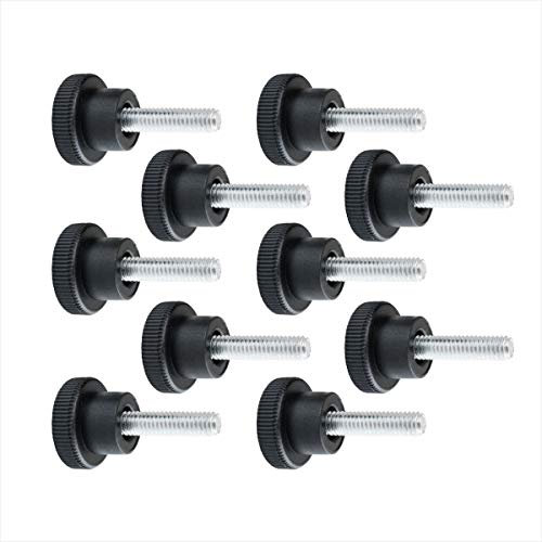 POWERTEC 71610 15mm Schraubknöpfe rund, schwarz, M4 x 15mm Außengewinde gerändelter Knauf zum Klemmen - 10 Stück