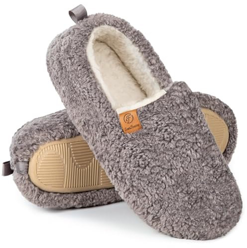 EverFoams Chaussons Femme Chaudes en Mousse à Mémoire Pantoufles Confortables Fausse Laine Hiver - Antidérapantes pour Intérieur/Extérieur gris, 38/39 EU