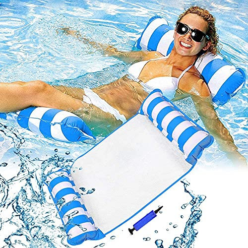 LATERN 130CM Hamac Flottant pour Piscine, Selle 4-en-1/chaise Longue/hamac/Drifter Lit Flottant Gonflable Radeau Inclinable Tapis De Bain à Remous De Plage (Bleu)