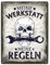 Meine Werkstatt meine Regeln mit Totenkopf Metallschild XXL in 28x38 cm als Geschenk für alle Tüftler und Bastler als Türschild für die Werkstatt um die Liebe zum Heimwerken zu