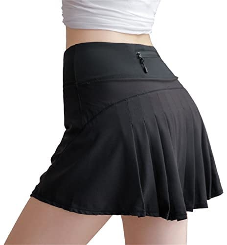 Damen Rock Kurz Lauf Skort Faltenrock mit Innenhose Taschen Sportrock Sportskort Stretch-Leggings Tennis Golf Röckenshorts Color-3