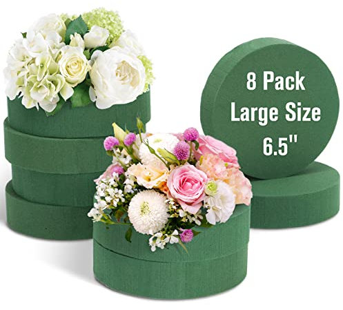 HOXHA 8 Pack Round Floral Foam Blocks, 6.5 Inches Wet Green Foam Bricks for Flower Arrangements Florists Supplies for Fresh or Artificial Flowers Wedding Holiday