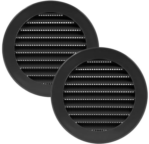 Vent Systems Soffit negra 10 cm, rejilla redonda de ventilación de aire, cubierta para parrilla, pantalla de insectos, rejillas de ventilación HVAC para baño, oficina en casa, cocina - Paquete de 2