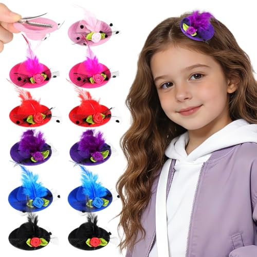 NUOBESTY Mini-Hut-Haarspange, Mini-Zylinder, kleine Mütze, Haarnadel für Tee- oder Cocktail-Party, Cosplay, 12 Stück (zufällige Farbe)