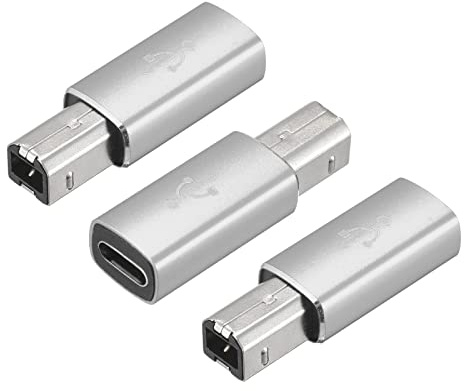 sourcing map USB C Female to MIDI Convert Adapter, Type-C to USB B Adapter Silver for Printers, Laptop, Tablet, Piano, Synthesizers, Pack of 3