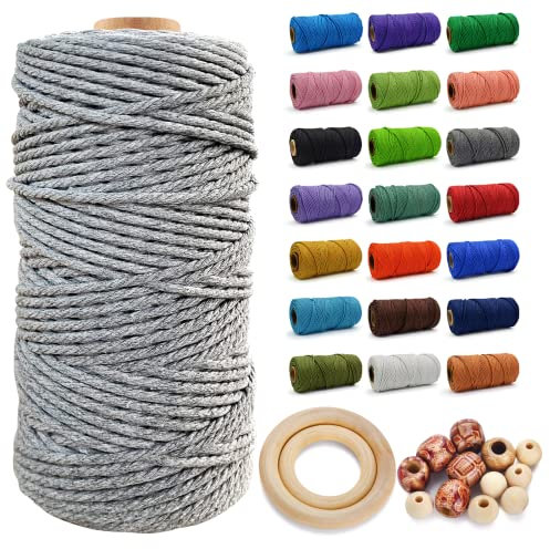 Hdviai Cordoncino di cotone macramè, 5 mm x 90 metri, corda macramè naturale fatta a mano, colorata, 4 fili, corda di cotone ritorto per appendere alla parete, per appendere piante, appendiabiti,