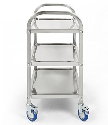 HUOLE Chariot de Service INOX 3 Étagères de Rangement Desserte Cuisine à Roulettes, 95 * 55 * 95cm