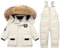 LSHDCER Baby Kleinkind Schneeanzug Jungen Mädchen Winteranzug Skianzug Daunenjacke mit Fellkapuze & Daunenhose Bekleidungsset 2tlg Outfit, Weiß, 104-110