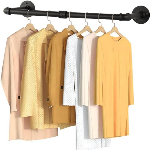 Yawinhe Kleiderstangen für die Wand, 97cm industrieller Rohr-Kleiderständer zur Wandmontage, Platzsparenders Wandregal Küchenregal, für Geschäft, Wohnen, Schwarz, 1-Pack, YMG002B-1