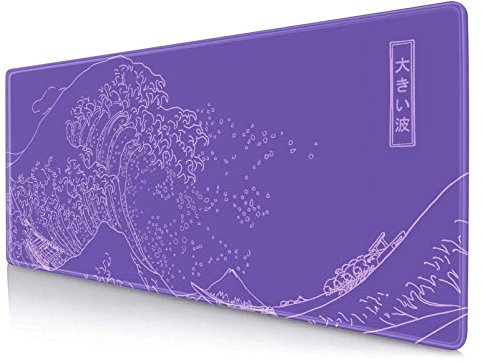 LTHAOGUO Great Wave XXL Gaming Mouse Pad, Purple Minimalist Japanese Desk Mat, Cute Gamer Aesthetic Mousepad, Extended Mousepad, Non-Slip Rubber Base Lilac Desk Pad for Office- 31.5 X 11.8 Inch
