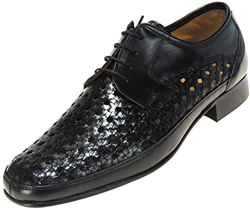 Calzados Romero. 0376 JR Jimenez Zapato Cordones y Trenzado en Piel Caprina para Hombre Ancho 10 Piso de Cuero Fabricado en Almansa. Negro Talla 43