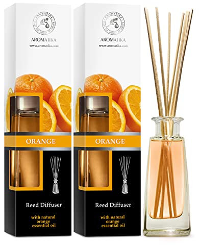 Difusor Aromas de Naranja Set 2x100ml - Difusor con Aceites Esenciales - Fragancias de Ambiente Intensas y Duraderas - Difusor para Hogar - Aromaterapia - Difusor Perfume