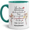 Tassendruck Personalisierbare Tasse für Erzieherin - Hinter jedem Kind Steht - Blumen Abschiedsgeschenk Erzieherin, Tasse mit Name Personalisieren | 300ml, Innen & Henkel Türkis