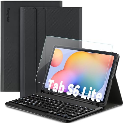 EasyAcc Funda con teclado francés iluminado compatible con Samsung Galaxy Tab S6 Lite 10,4 pulgadas 2022/2020 SM-P610N P615N, teclado inalámbrico recargable Bluetooth con funda, negro