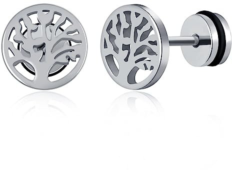 feilok Männer Ohrstecker Stecker Ohrringe Edelstahl Lebensbaum Runde Piercing Ohrstecker für Herren Damen