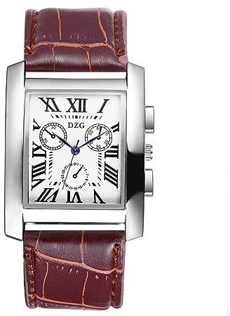 JewelryWe Herren Uhr Blau/Weiß Ritteruhren, Quadratische Original Retro Uhr Quarzuhr mit Kalender Stil Gute Geschenk 2017, Braun-B, Gurt, JW354P0032