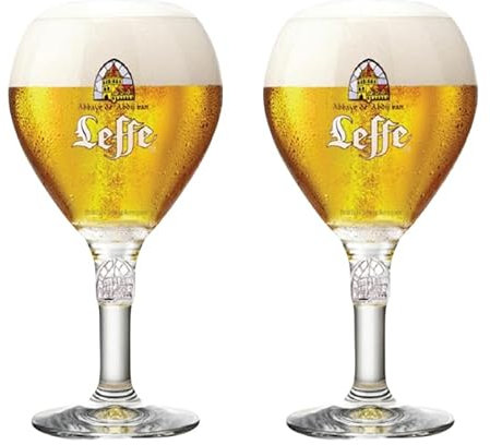 GarageBar | Leffe Glass | Stemmed Chalice Beer Glass | Official Merchandise | Comes with 2X Beer Drip Mats (2, Half Pint/33cl)