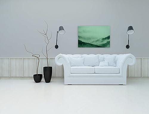 A.S. Création Leinwandbild Wald im Nebel - Kunstdruck grün - 90x60 cm Querformat - Moderne Wanddekoration Schlafzimmer Wohnzimmer Küche - Bild auf Keilrahmen